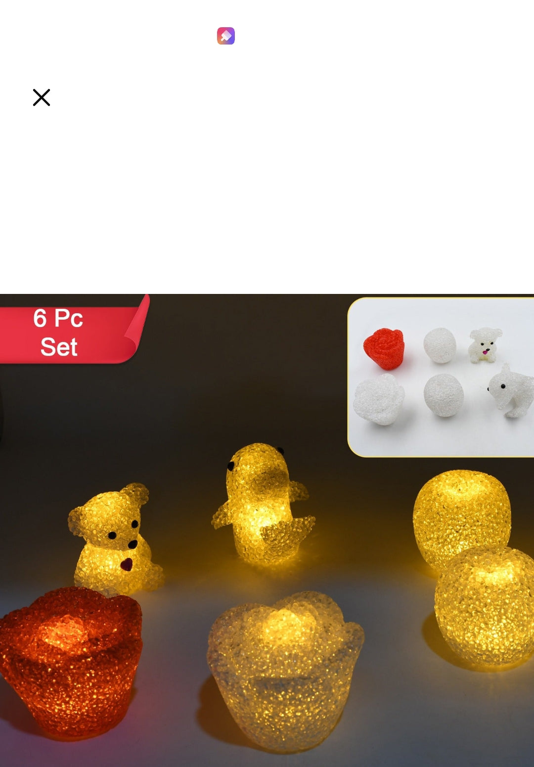 MULTI SHAPE SMALL LIGHT LAMPS LED SHAPE CRYSTAL NIGHT LIGHT LAMP (6 PC SET)